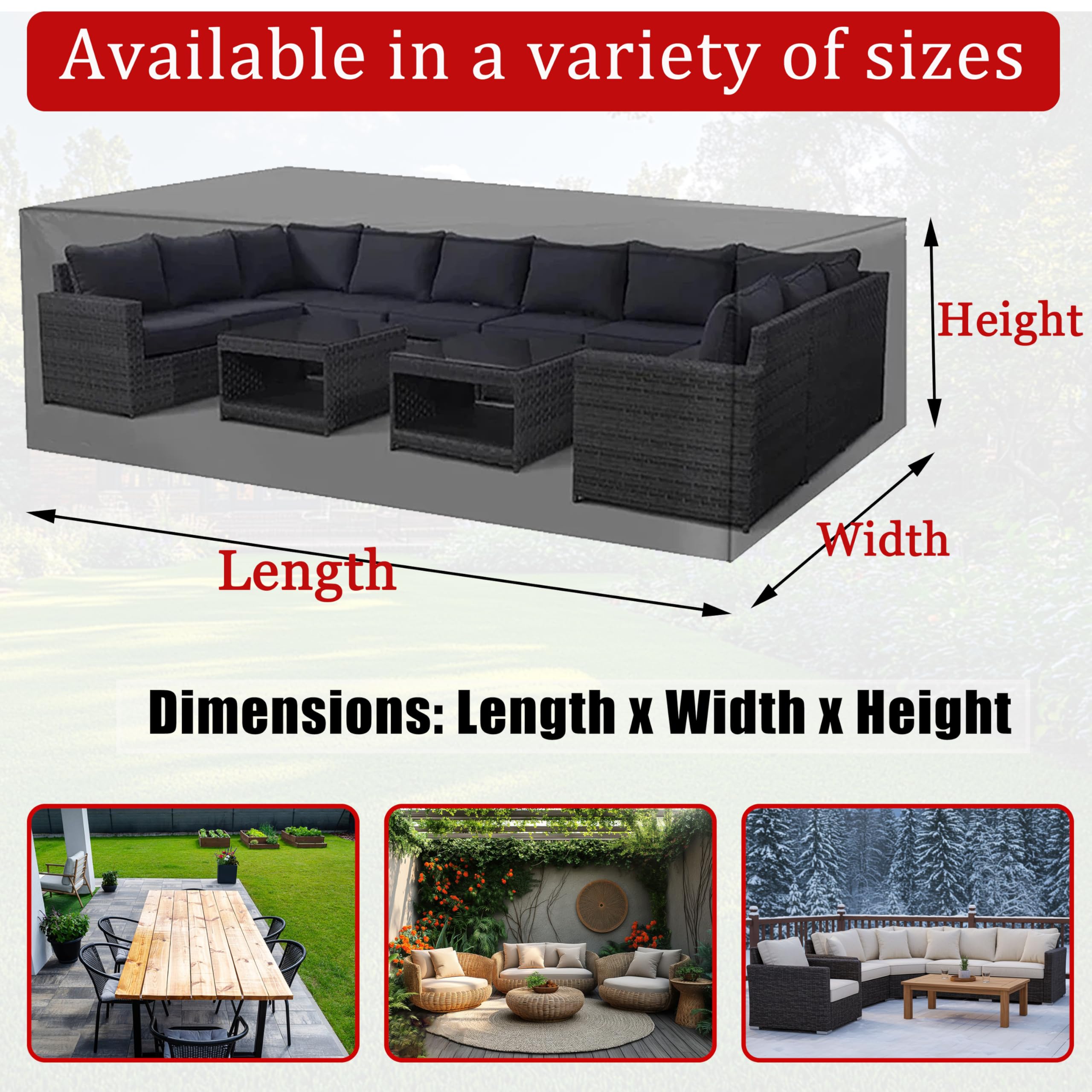 Coperture per Mobili da Giardino 300x70x110cm / Lunghezza x Larghezza x Altezza Telo Copri Impermeabili per Tavolo e Sedie Copridivano da Esterni in Poliestere Tessuto Oxford 420D Antivento Antineve