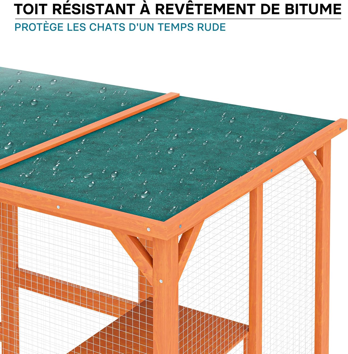 Close-up of the bitumen roof showing water resistance