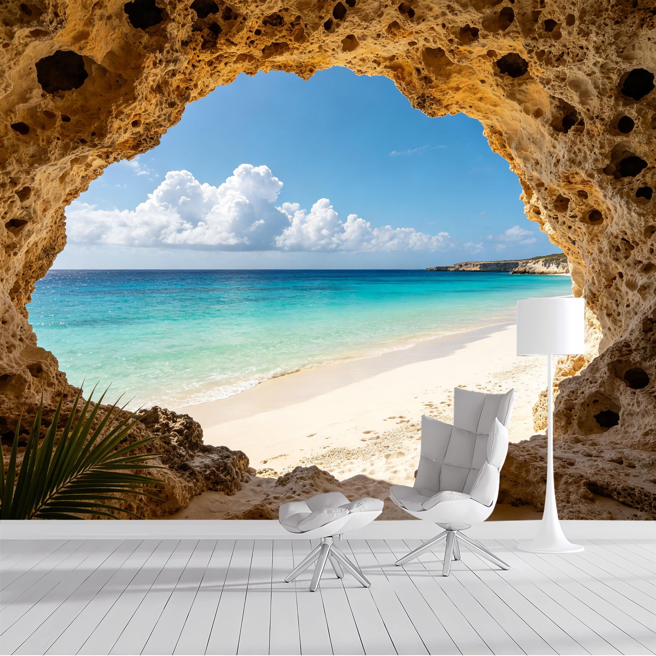 Custom Size Wall Mural Coastal Cave Ocean View Seascape Beach Horizon SelfAdhesive Wall Fabric Removable Peel and Stick Wallpaper Wall Decor for Living Room Bedroom Bathroom