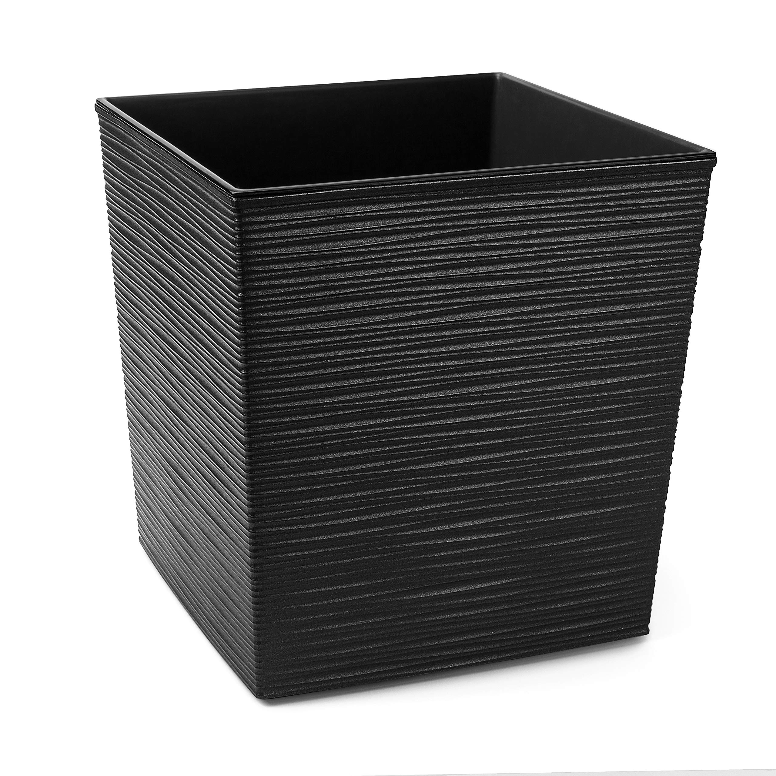 Gordanluk Low Flowerpot Square Textured Flowerpot with internal liner indoor plant pot large plant pots outdoor plant stand (Black, 25 x 25 x 26cm) — image 1