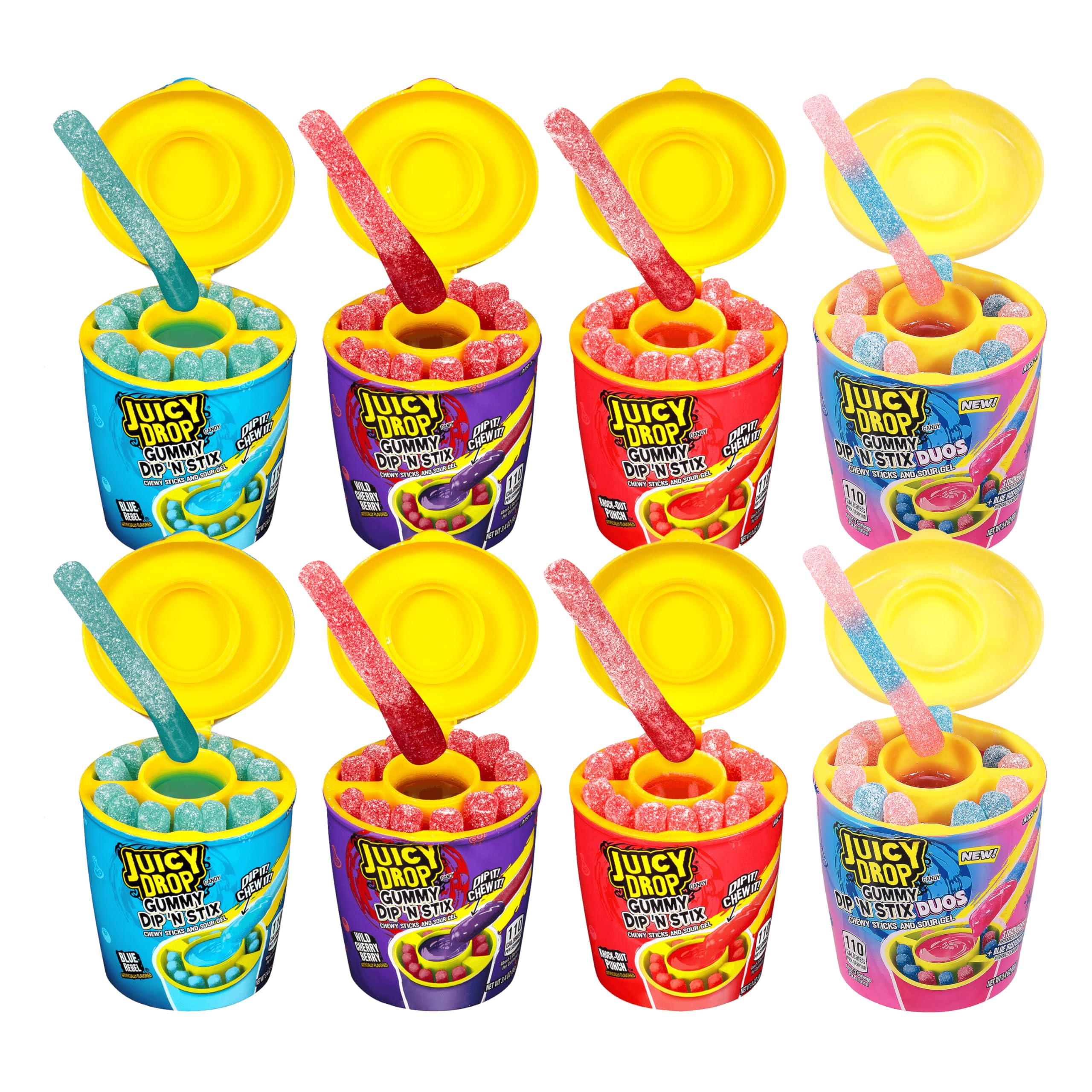 Sour Candy Dip N Stix - 8 Ct Fun Sour Candy Variety Pack, Assorted Fruity Flavors, Sweet Gummy Sticks and Sour Dipping Gel, Fun Candy For Valentine's Gifts, Goodie Bags, Party Favors