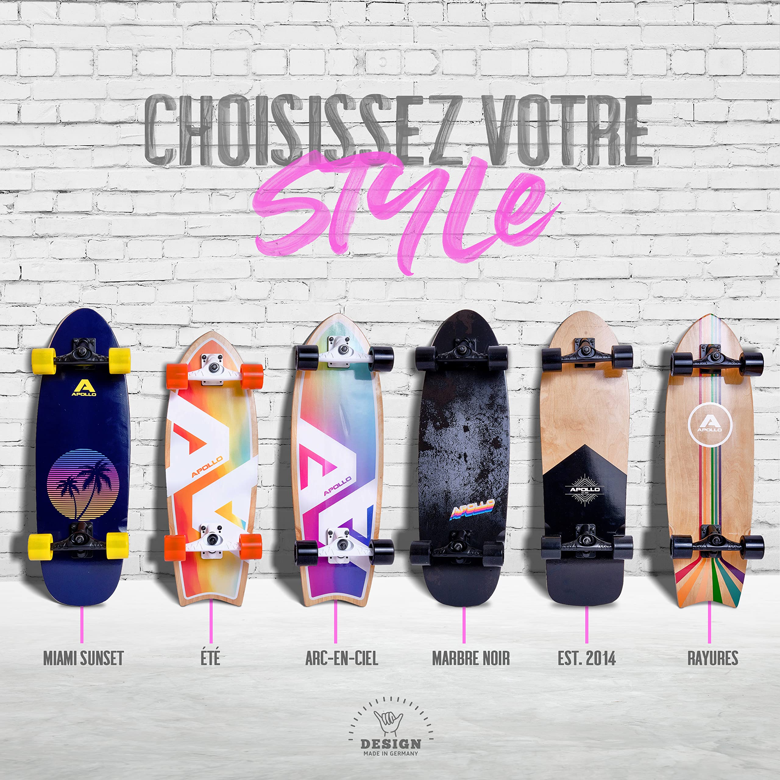 Apollo Surf Skateboard Enfant À Partir De 6 Ans | Mini Longboard Enfant | Mini CruiserBoard pour L’Entraînement Au Surf | Carving Et Pumping | Essieu Style Surf De Haute Qualité | Skateboard Adulte