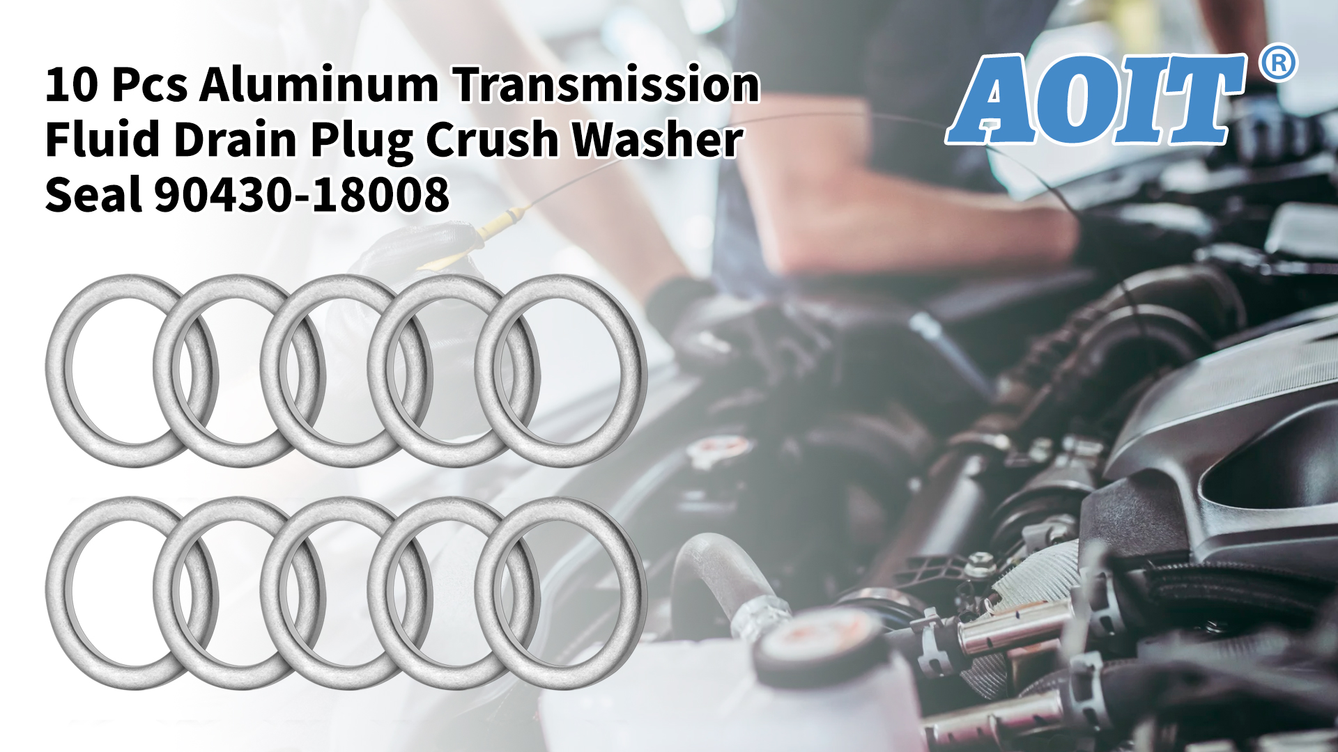 Image of AOIT 10 Pcs M18 Aluminum Transmission Fluid Drain Plug Crush Washer Seal Fits for Toyota Prius Corolla Tacoma Camry, Replace The Part# 90430-18008 90430-A0003, Used for Change Transmission Fluid