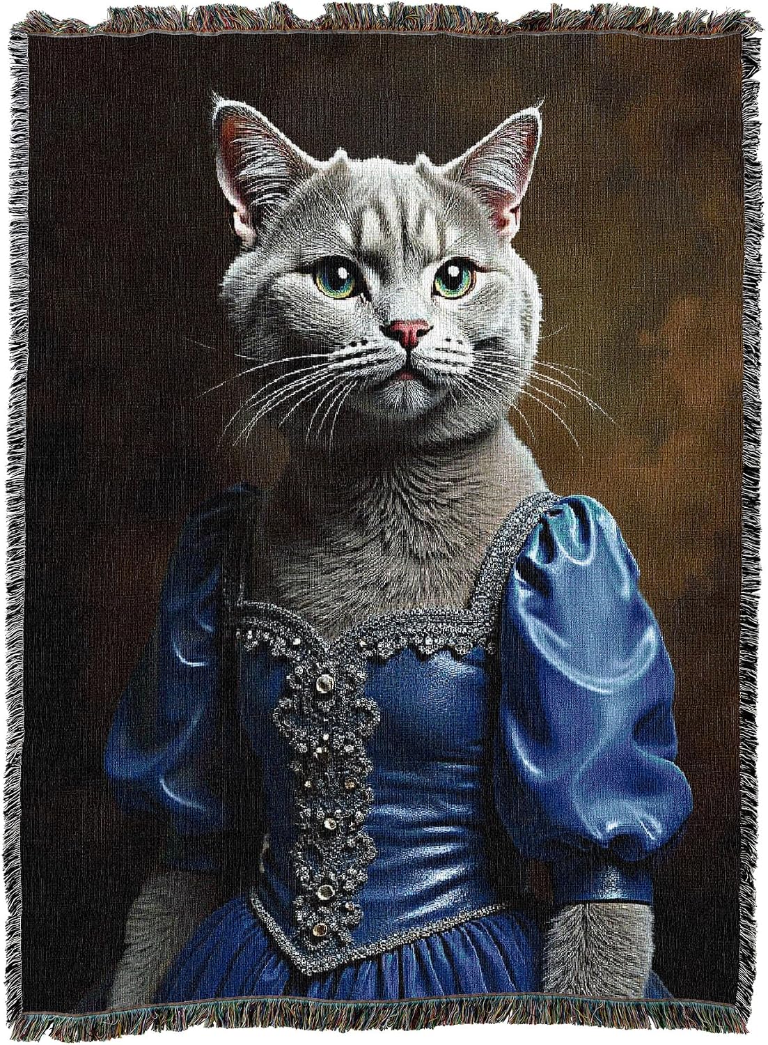 Pure Country Weavers Lady Chartreux Blanket - Royal Gift for Cat Lover - Cotton Tapestry Throw - Made in The USA - 72"x54"