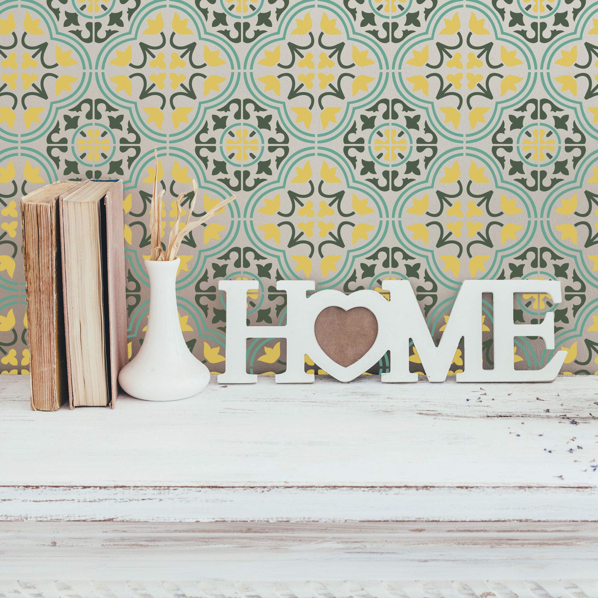 NAKLEO Tegel Verf Sjabloon 60x60cm, Bairro Spaans Moorse Bloem Marokkaans, Plastic Herbruikbare Groot Stencil, Home Decor Ambacht DIY, Vloer Beton Patio Muur - Terracotta