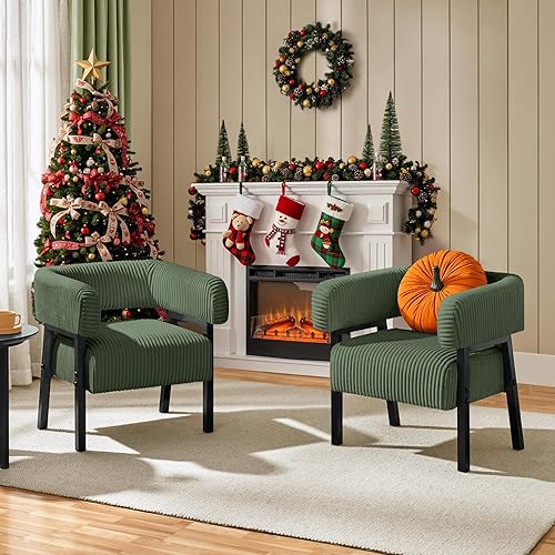 Yaheetech Corduroy Barrel Accent Chair Set of 2, Modern Upholstered
