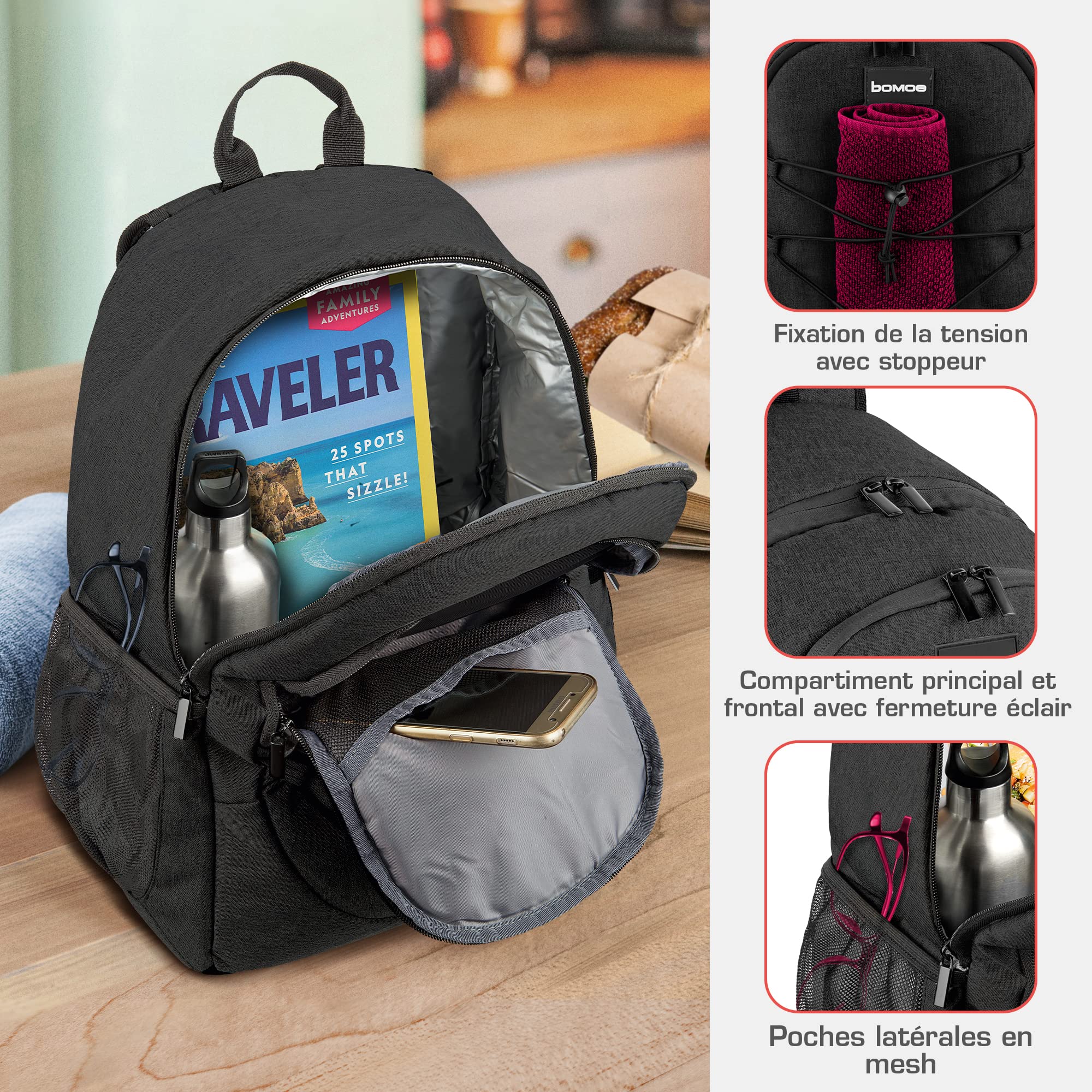 bomoe Sac à Dos Isotherme 25l/35l – Glacière Souple Isotherme Pliable 16h Fonction de Refroidissement – Sac Pique Nique Isotherme Voyage, Barbecue Lunch Bag – Gris ou Anthracite – IceBreezer