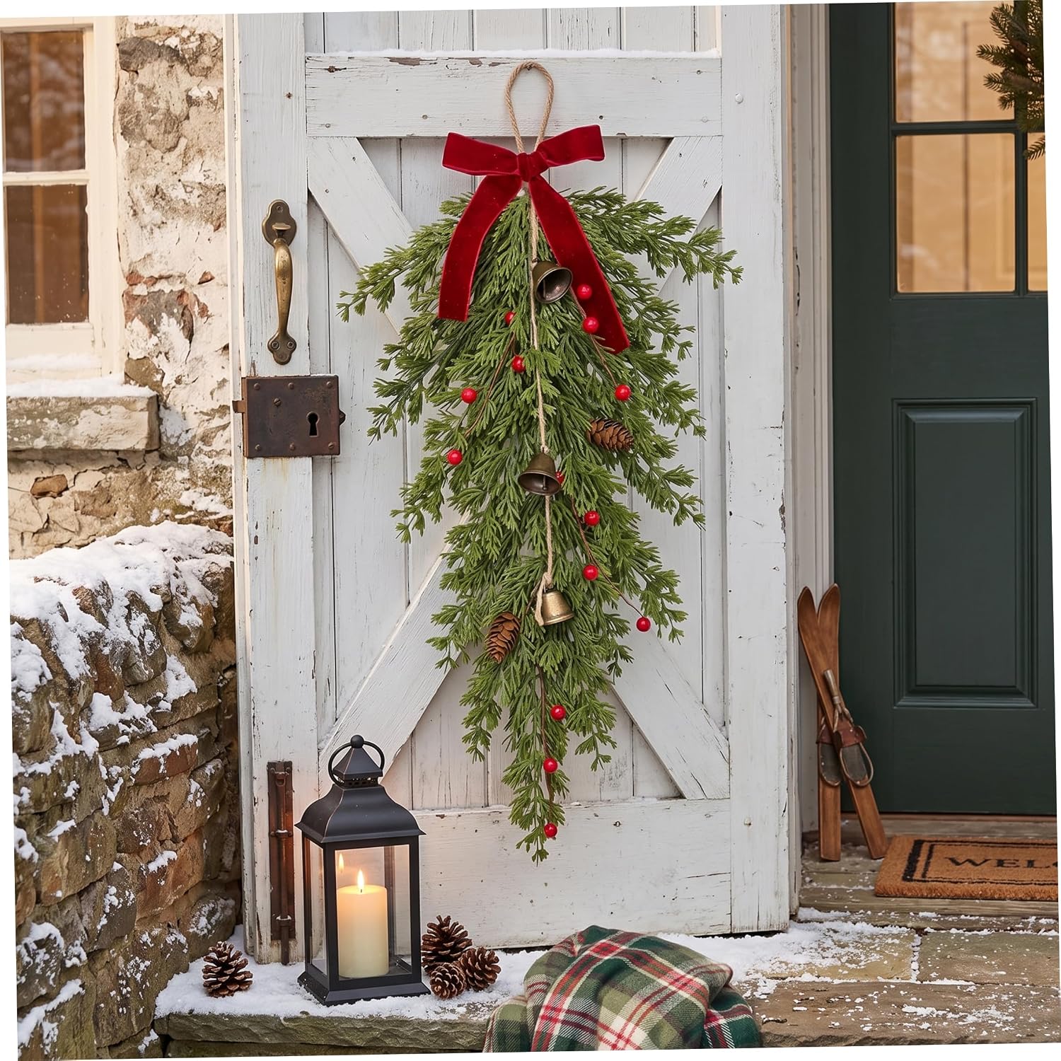 Fall Floral Swag Artificial Blooms Green 20'' Fall Sunflower Teardrop Door Swag Artificial Sunflower