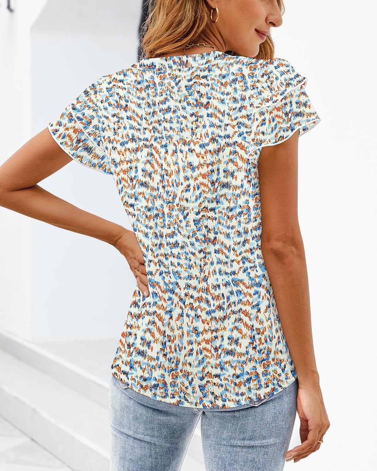 SimpleFun Womens Business Casual Tops Ruffle Short Sleeve V Neck Flowy Dressy Summer Blouses Shirts - Image 4