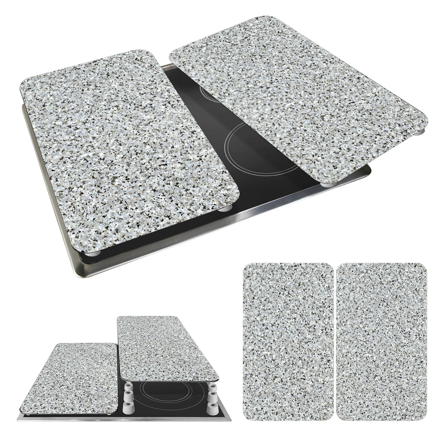 WENKO Plaque de Recouvrement Universelle Mod. Granit, réglable en hauteur pour tout type de cuisinière, planche à découper et protection anti-éclaboussures, verre, 30 x 52 cm, 2 pièces