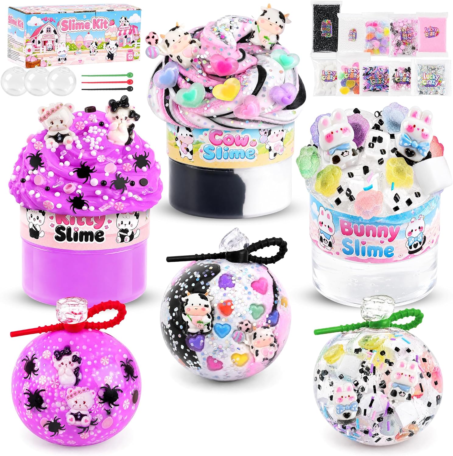 luckycrazy DIY Stress Balls Making Kit, 3 Pack Slime Kit for Girls and Boys