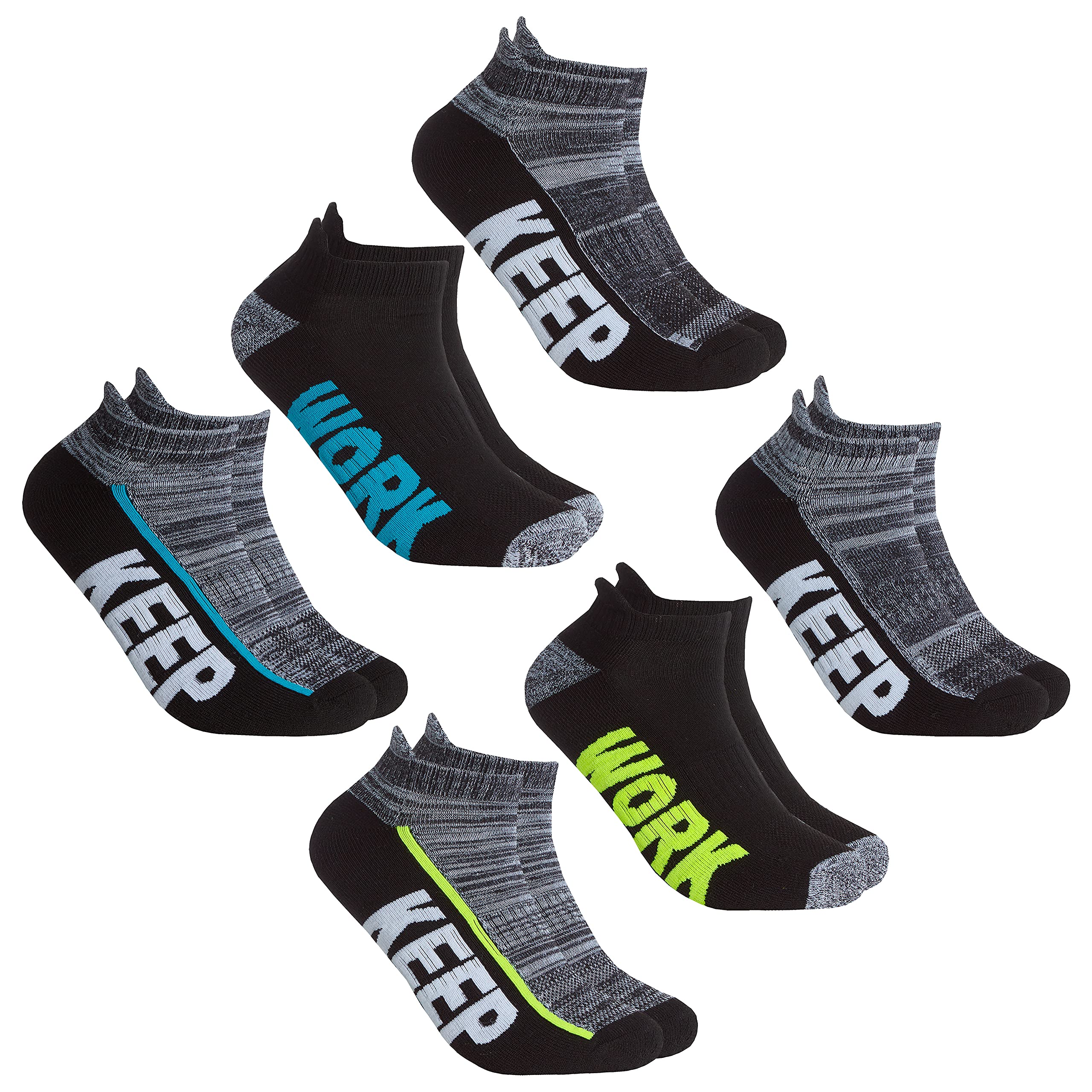 Metzuyan Boys 6 Pairs- Blue & Yellow 6 Pairs Kids Childrens Trainer Liner Walk Run Jog Low Cut Ankle Socks Yellow Blue Size 12.5-3.5