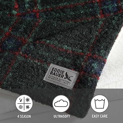 Vista 261 de Eddie Bauer Manta reversible de vellón sherpa, ropa de cama y decoración del hogar, para todas las estaciones, (Bunkhouse Plaid Beige), beige