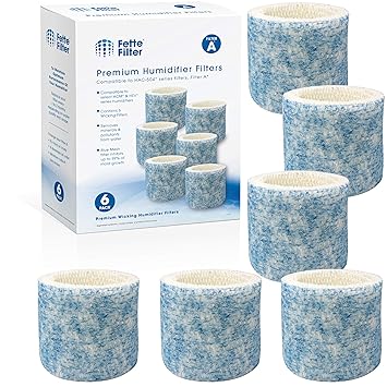 Fette Filter - Upgraded Blue Mesh Treated Layer Humidifier Wicking Filters Compatible with Honeywell HAC-504AW, Filter A for Models HAC-504, HAC-504AW, HCM 350 and Other Cool Mist Models (Pack of 6)