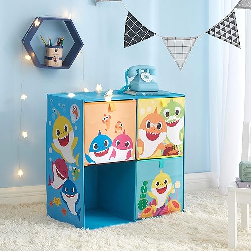 Miniatura 4 de Idea Nuova Baby Shark - Cubby plegable de almacenamiento suave con 3 cubos plegables