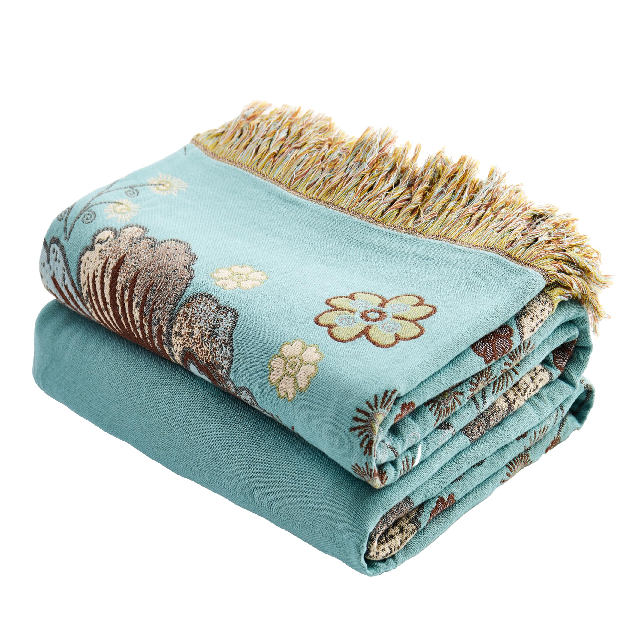 VANJOROY 100% Organic Cotton Sofa Large Bed Throw Blue Blanket, Bohemian Soft Double-sided Luxury Throw for 2 3 Seater Settees Armchair Couch and Bedspread.230x250cm โ image 1