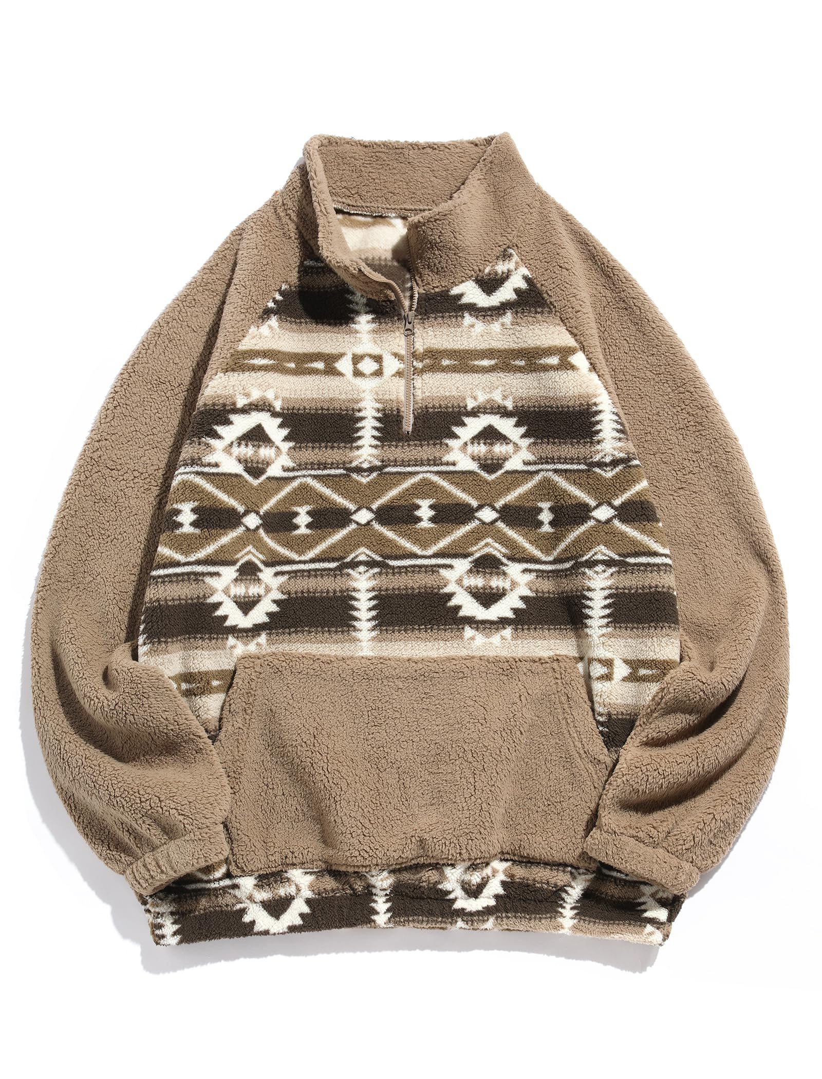 ZAFUL Men 1/4 Zipper Ethnic Aztec Fleece Unisex Winter Sweatshirt Tops 2026