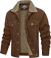 MAGCOMSEN Men's Corduroy Sherpa Lined Winter Jacket - Warm Thick Trucker Cargo Coat with 5 Pockets