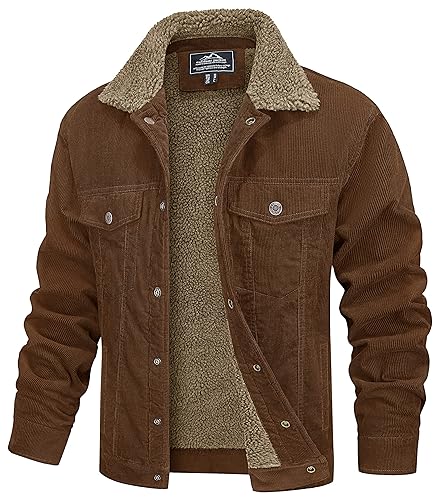 MAGCOMSEN Men's Corduroy Jacket Winter Sherpa Lined Warm Thick Trucker