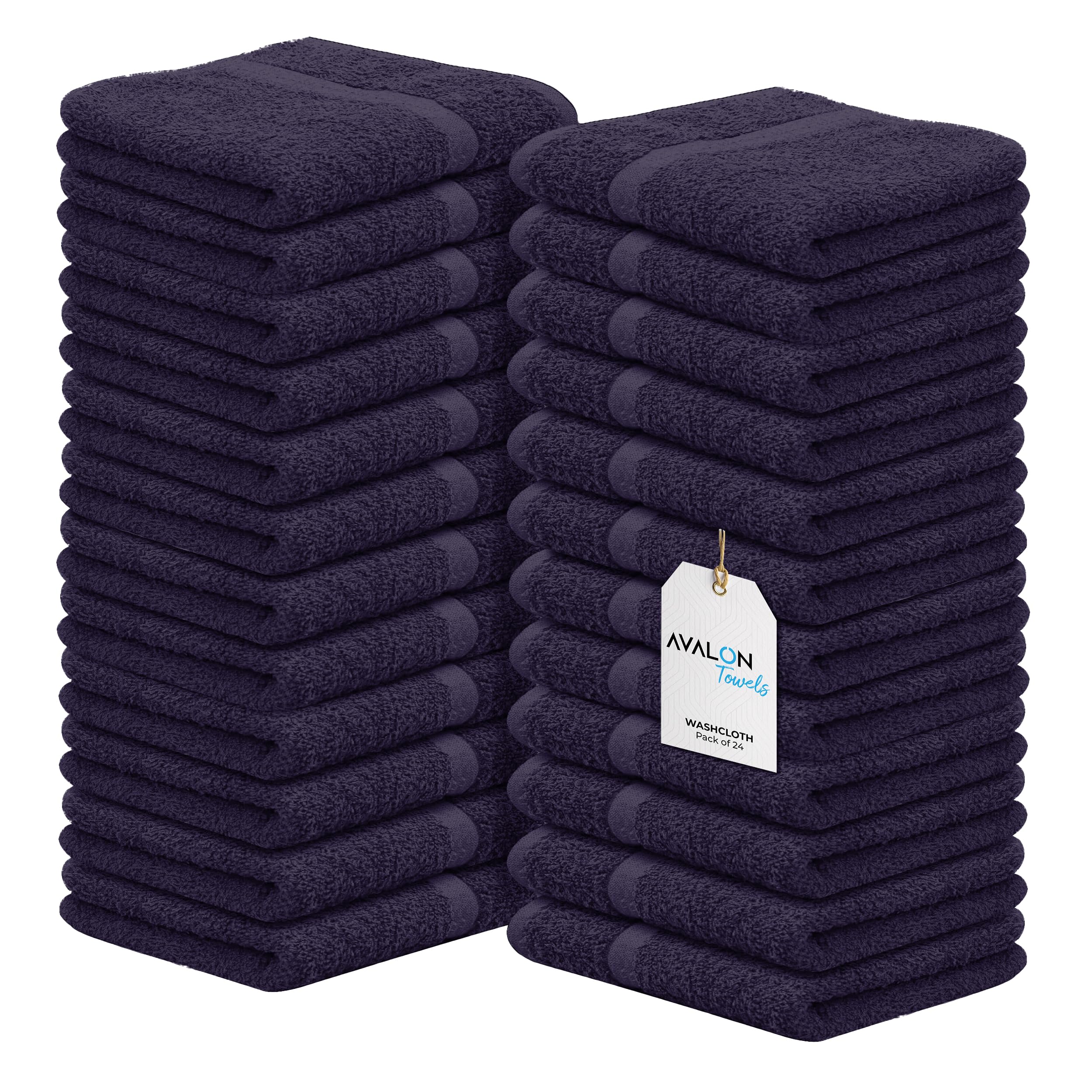 Avalon Towels Cotton Washcloths – (Pack of 24) Size 12x12 Inches Ring Spun, Super Absorbent, Soft Face Towels, Gym Towels, Hotel and Spa Quality, Multipurpose Towels Reusable Fingertip Towels (Plum)