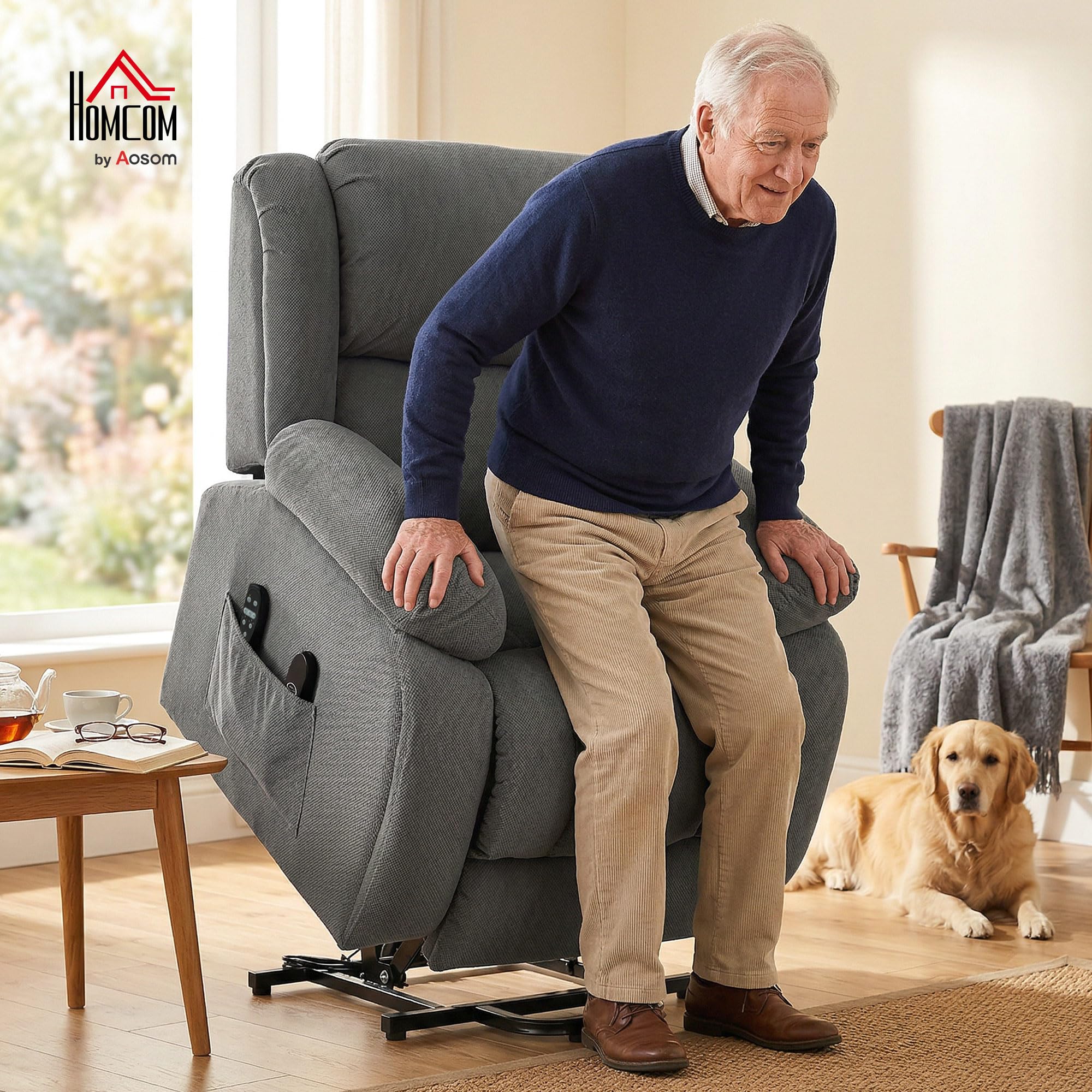 HOMCOM Poltrona Elettrica Alzapersona Reclinabile 150°, Grigio