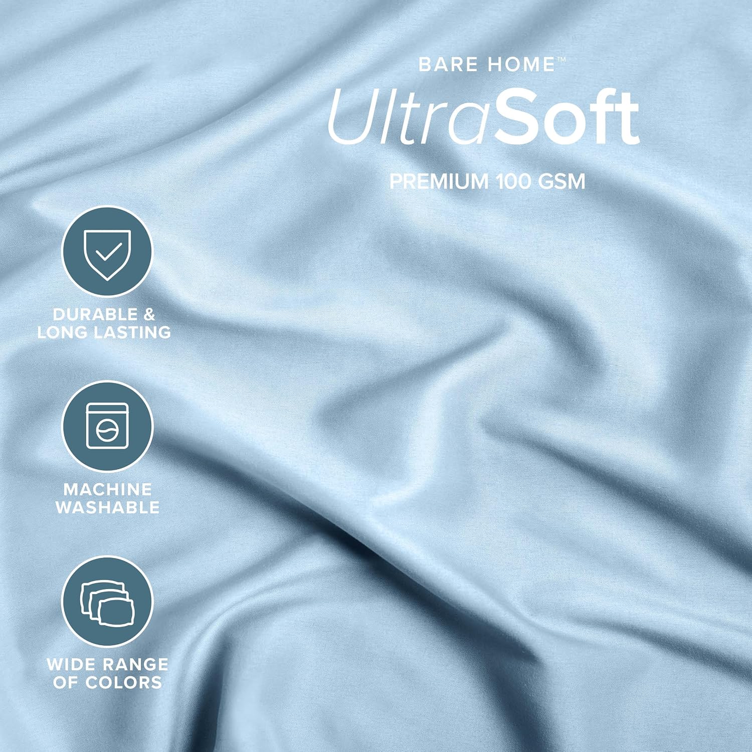 Bare Home Fitted Bottom Sheet Twin Size - Premium 1800 Ultra-Soft - Hotel Luxury - Deep Pocket - Durable and Long Lasting (Twin, Light Blue)