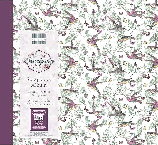 FEALB086 | Mariposa Scrapbook Album 8" x 8" | 10 Inserts, 20 Pages | Snap-load Technology | Refillable | Acid, Lignin & PVC Free | For Scrapbooking, Memory Keeping, Photo Albums, Journaling
