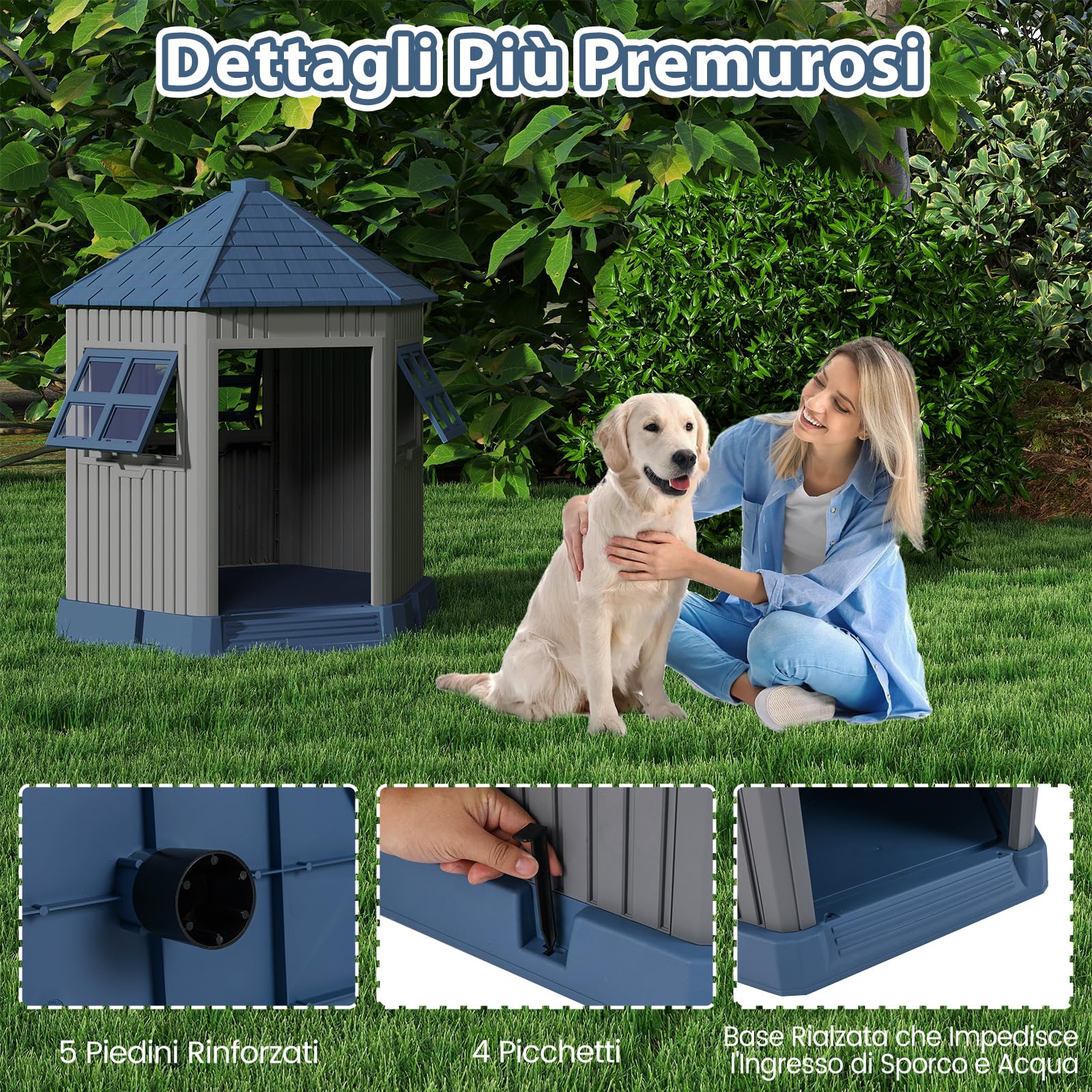 COSTWAY Cuccia per Cani da Interno ed Esterno, Casetta a Forma di Fienile con 2 Finestre e Lucernario, Tetto Inclinato e Grande Ingresso, Cuccia per Piccoli e Medi Cani