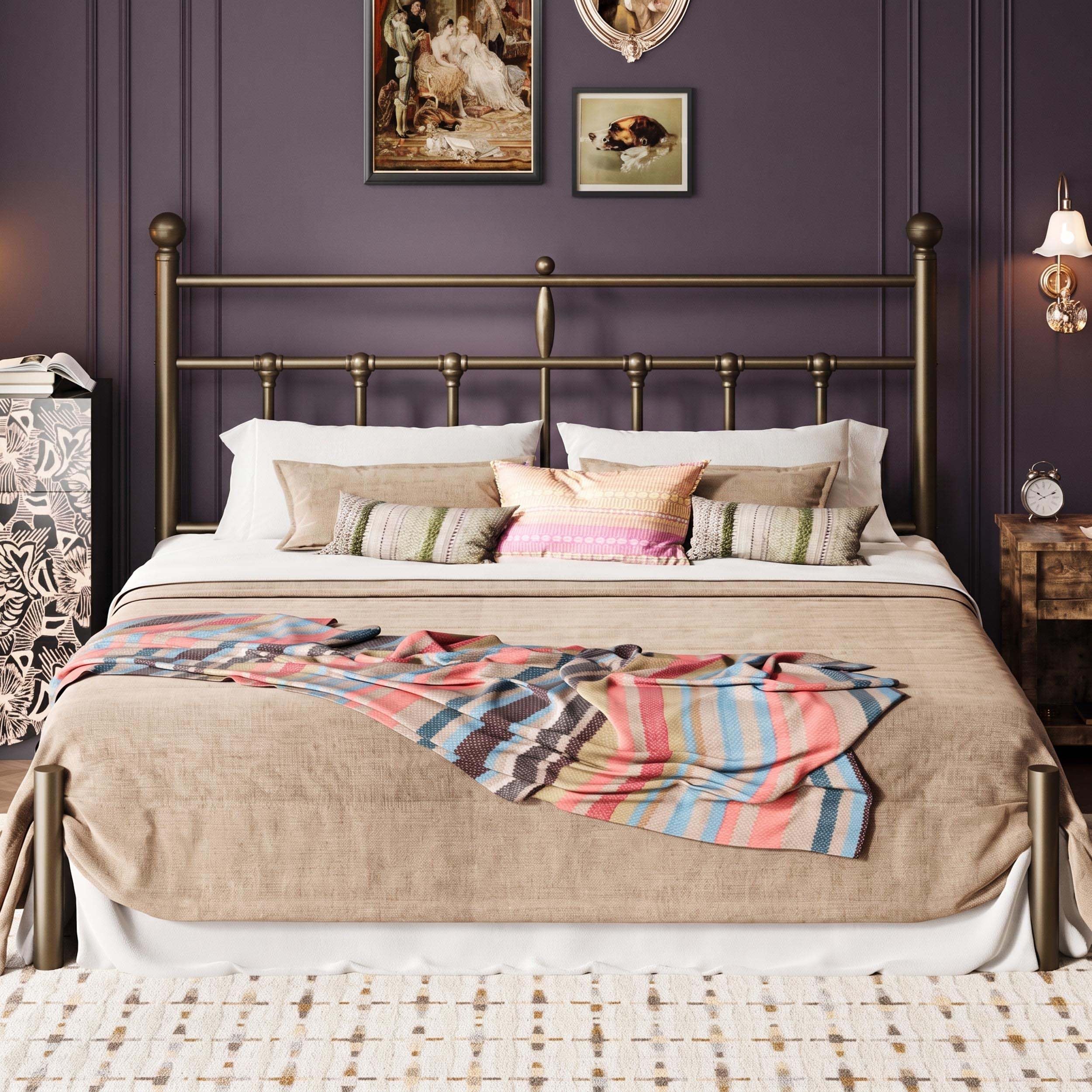 SHA CERLIN King Size Metal Platform Bed Frame with Victorian Vintage Headboard/Under Bed Storage/No Box Spring Needed/Easy Assembly/Noise Free/Mattress Foundation/Gold