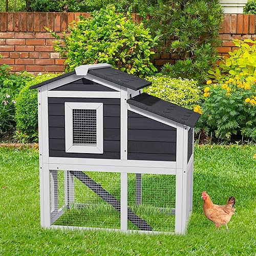 Wooden Chicken Coops with Nesting Boxes Indoor Outdoor,Small Chicken Coop for 2 Chickens,Bunny House Rabbit Hutch Poultry Pet Run Cage with Waterproof Roof,Stairs&Removable Tray