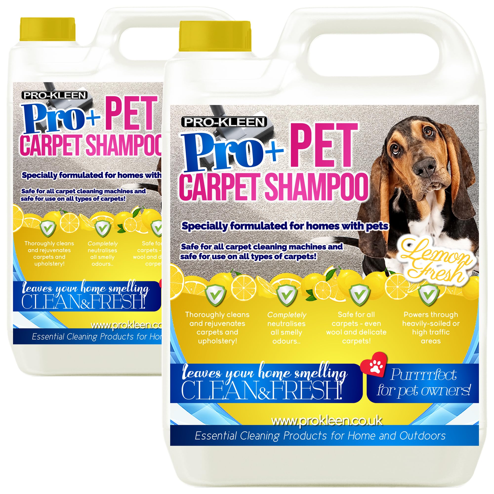 Pro-Kleen Pro+ Carpet Shampoo and Upholstery Cleaning Solution – Removes Pet Deposits & Odours - 4 in 1 Concentrate – Suitable for all Machines 2 x 5L (Lemon Fresh)