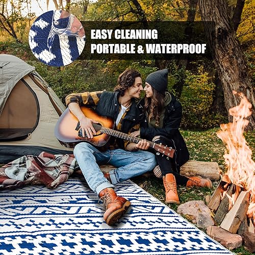 Miniatura 122 de HUGEAR Alfombra impermeable de plástico para exteriores, 5 x 8 pies, lavable, reversible, alfombra a rayas de arco iris, para camping, caravana