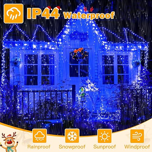 Miniatura 34 de Ollny Luces de carámbano multicolor para exteriores, 600 luces LED de Navidad de 49 pies con control remoto, 8 modos regulables, temporizador