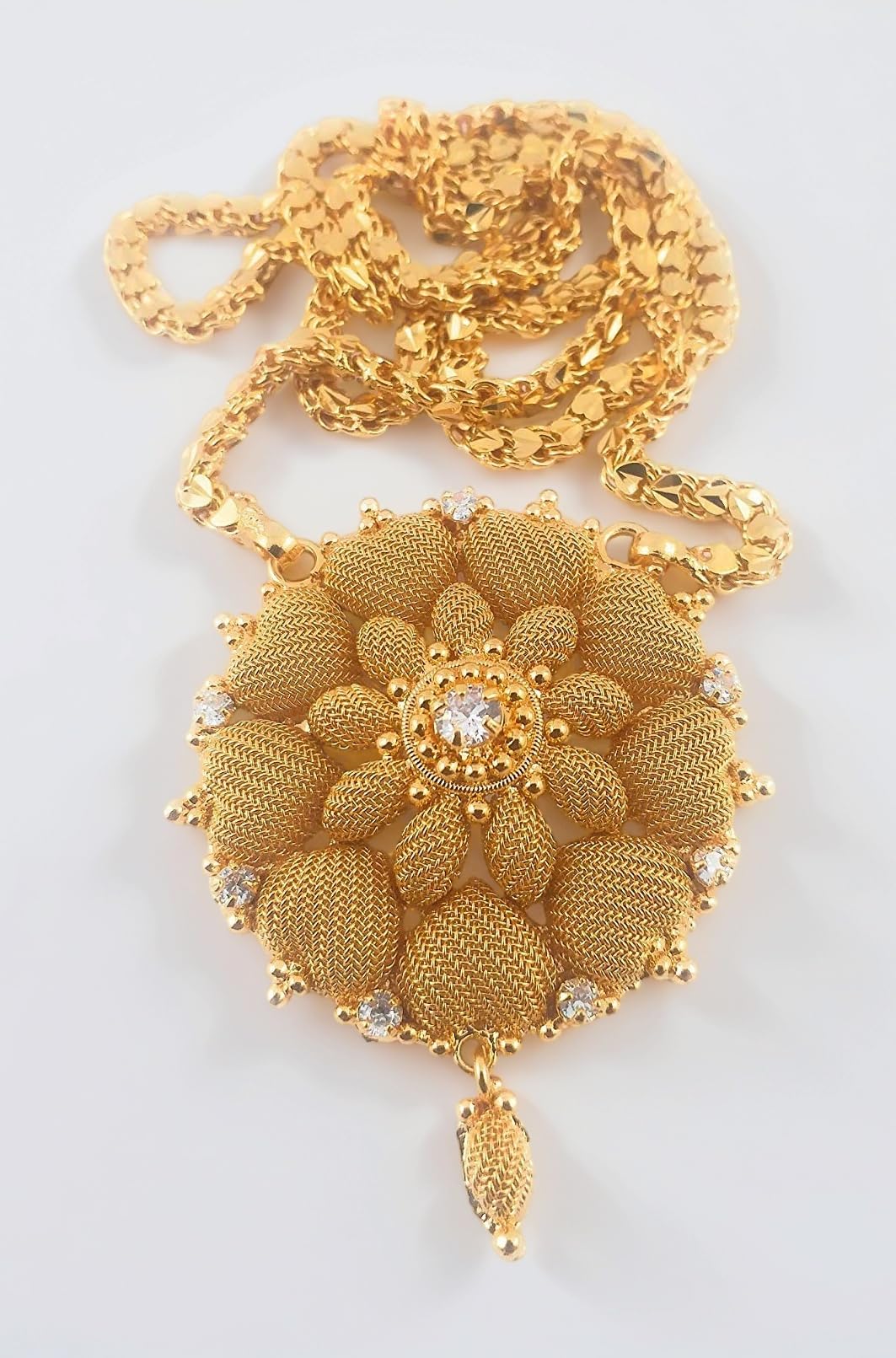 Micro Gold Plated & Copper American Diamond Traditional Designer Fashion Jewellery Dollar Chain for Women (Design 11, 24, LDE/DC-203) (Gold)