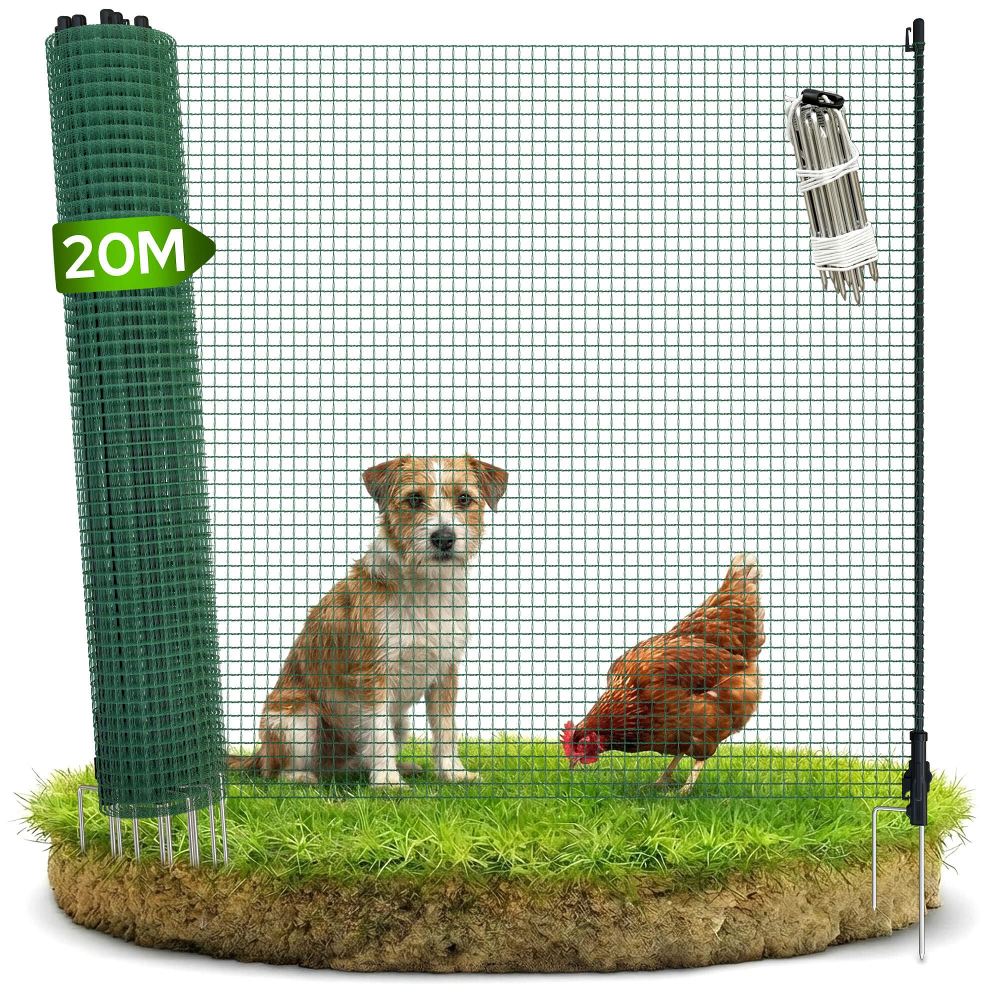 Arebos Recinzione da giardino mobile 20 m | Rete di recinzione flessibile alta 90 cm con 12 pali | Per cani, polli e piccoli animali | Resistente alle intemperie