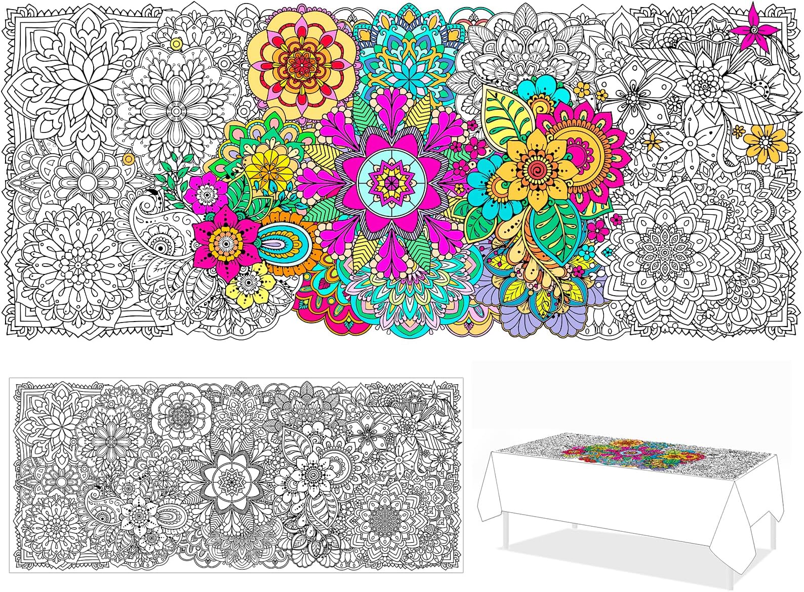 Giant Mandala Coloring Pages, Jumbo Paper Colouring Poster Creative Colouring Table Cloths for DIY Crafts Birthday Gift Doodle Art, Drawing Activity for Parties Classroom 24" x 55"