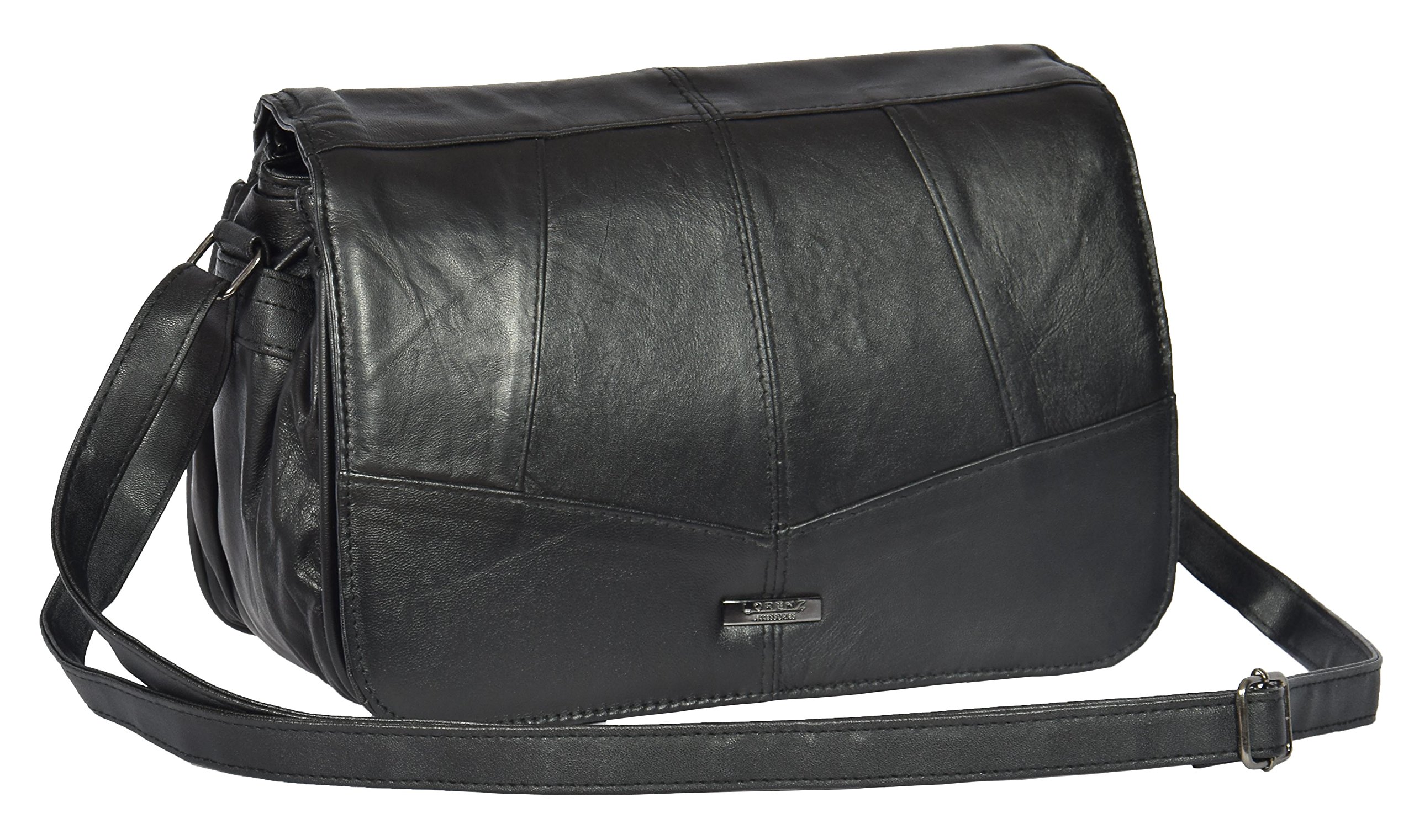 House Of Luggage Women's Black Genuine Leather Bag Flap Over Cross Body Messenger Satchel Hlg4791