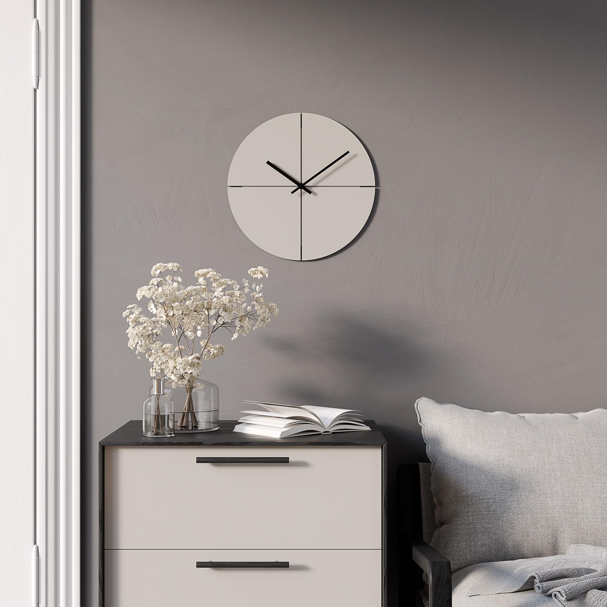 Cander Berlin MNU 2540 T XXL Wanduhr lautlos ohne Ticken 40 cm analog Küche Wohnzimmer modern Vintage warmgrau MDF