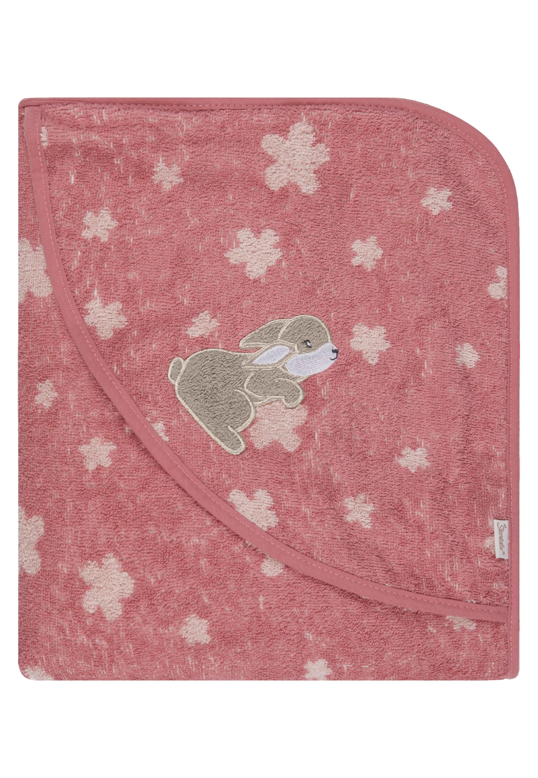 Sterntaler Hanni Hooded Bath Towel Rabbit 100 x 100 cm - Baby Towel with Hood Made of 100% Cotton, Absorbent & Soft - Girls' Bath Towel with Floral Pattern and Cute Applique - Pearl Pink