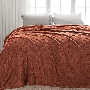 NEWCOSPLAY Super Soft Queen Blanket Coffee Premium Silky Flannel Fleece 3D Checkered Lightweight Bed Blanket All Season Use (Coffee Checkered, Queen(90"x90"))