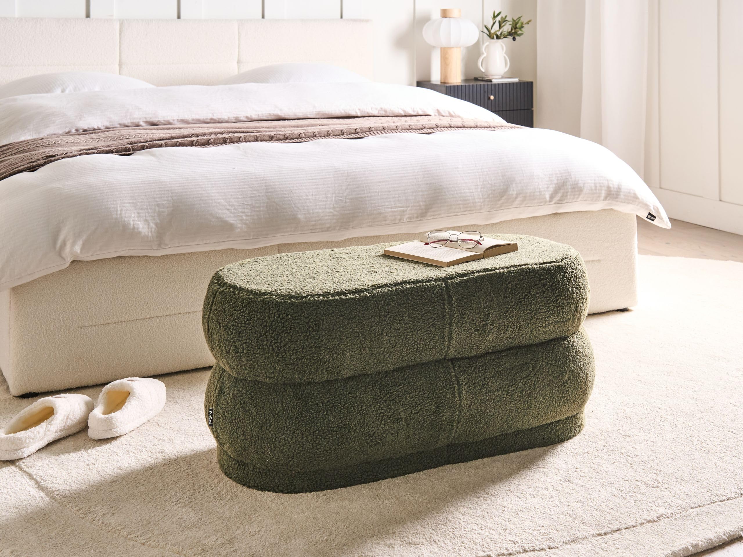 Banc Rembourré Moderne Tabouret d'Appoint Bouclé Vert Ellendale