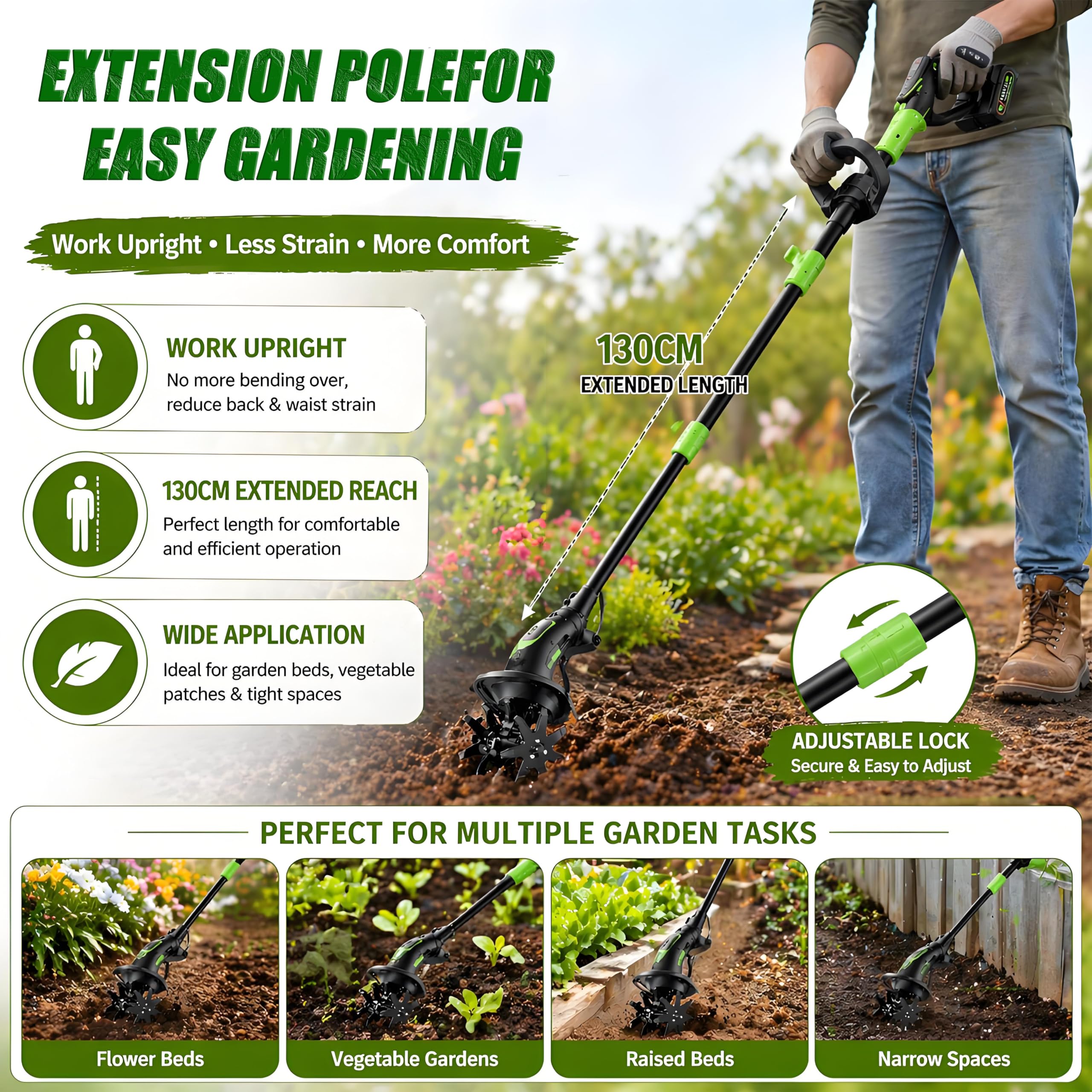 Motocultor y Motoazada sin Cable 2 en 1, Mini Motoazada de Jardín Alimentada por Batería de 550W, Cultivador de Suelo Portátil y Ligero para Césped, Huerto y Invernadero Batteryx1