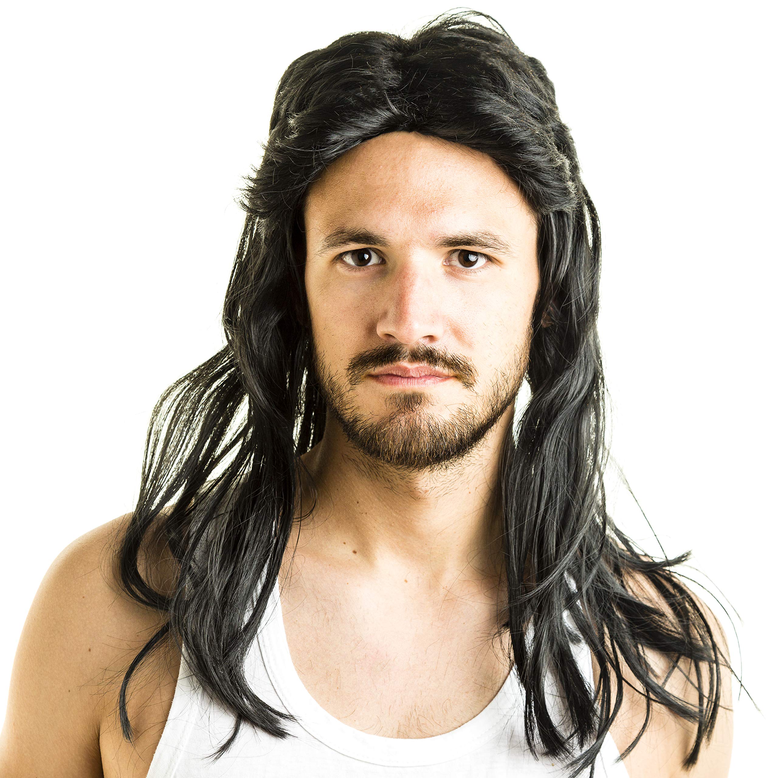 Buy Mullet Wig Black Fancy Dress Long Wig for Men and Women, Waynes