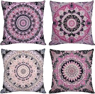 Púrpura Cojines Exterior Impermeable Terciopelo Fundas Cojines 35x35 cm 4 Piezas Mandala Fundas para Almohadas Sofa con Cremallera Oculta,Decorativos Patio Jardín Terraza Interior Sofá,Regalo z-181