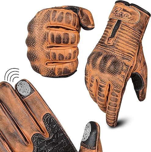 Guantes de motocicleta para hombre, de cuero, con función de pantalla táctil, guantes de motocicleta para todo tipo de clima, guantes de motocicleta