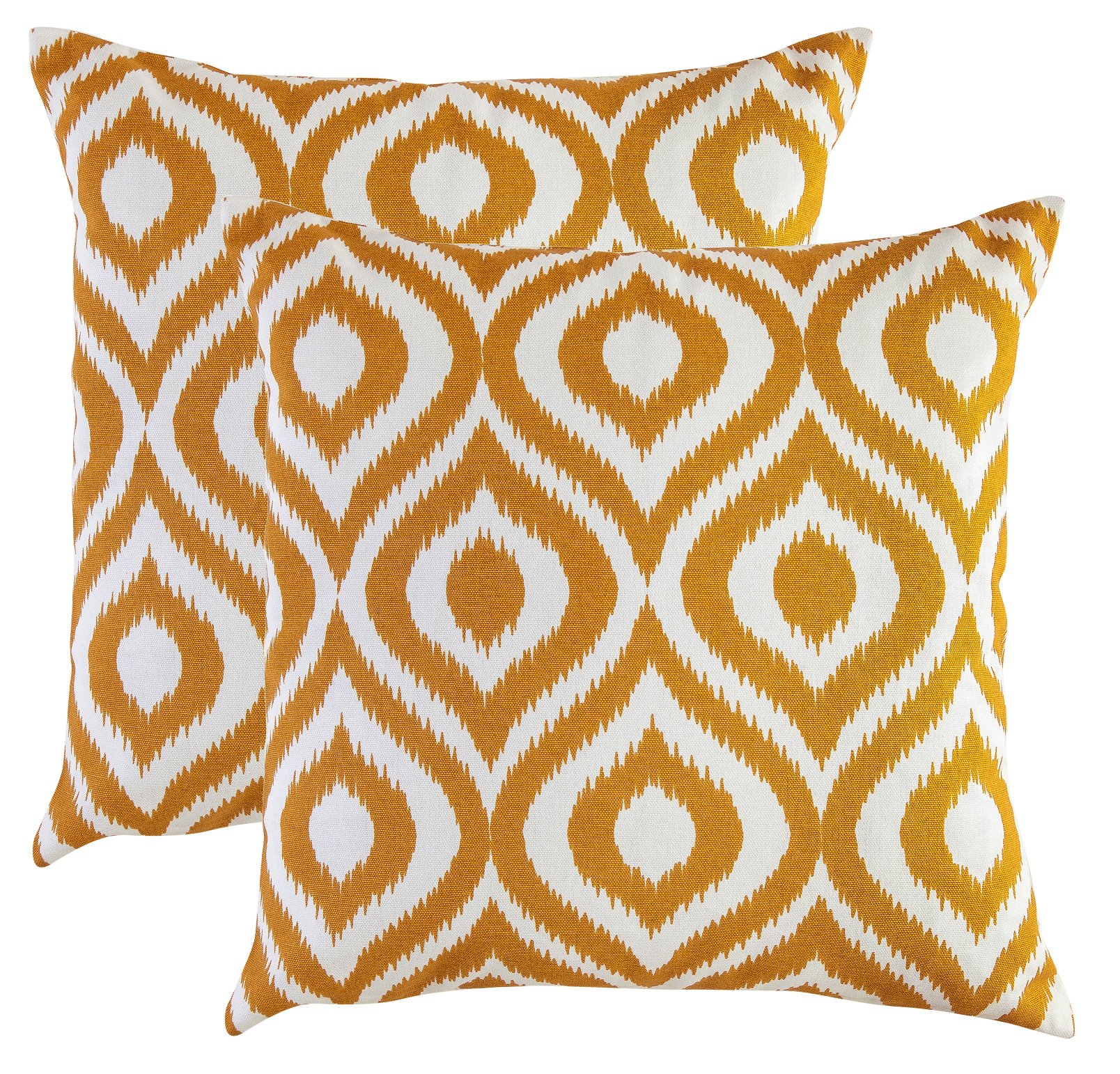 Treewool Mustard (2 Pack Ogee Ikat Accent Cotton Canvas Cushion Covers (55 X 55 Cm, & White)