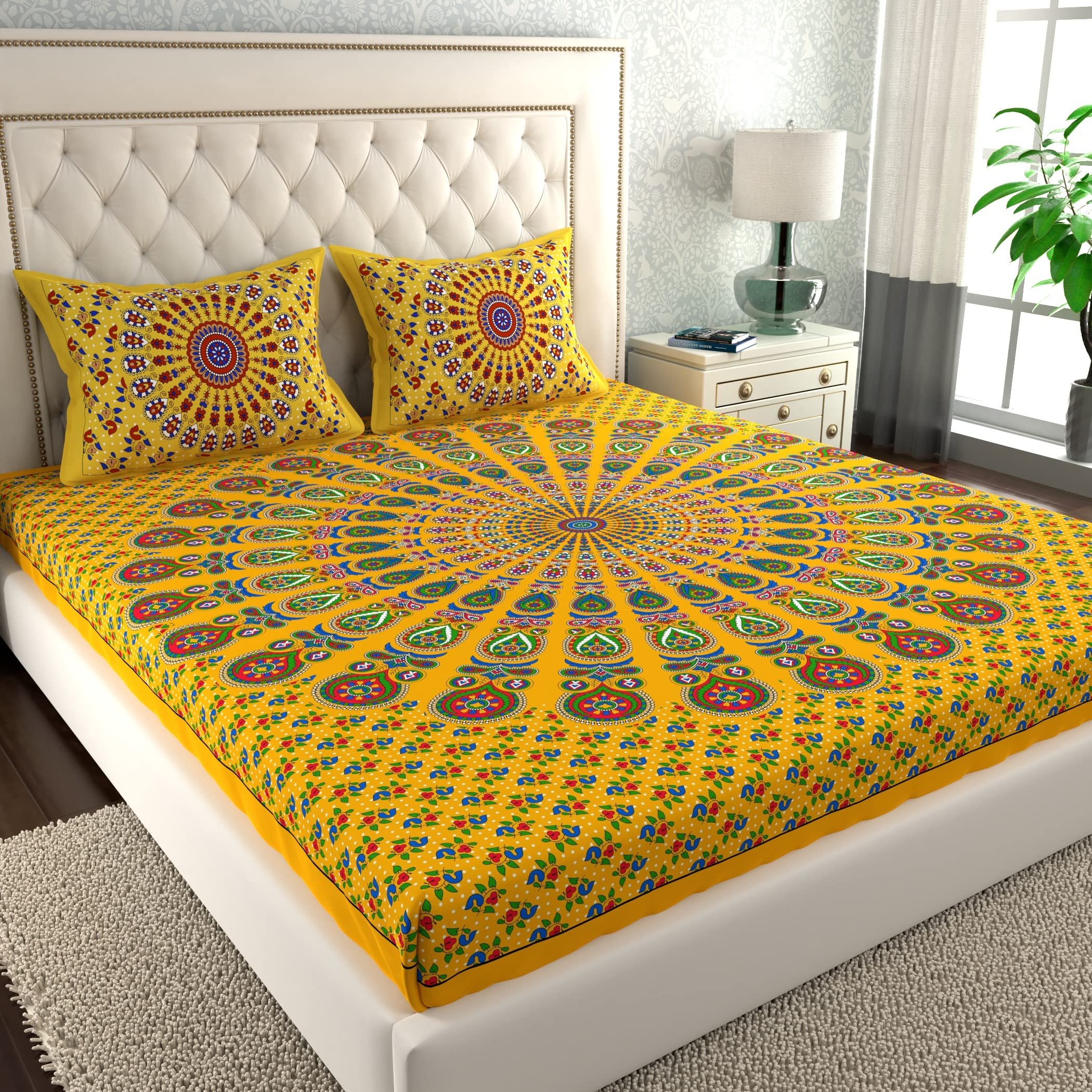 Jaipuri Cotton Bedsheets - 2 Double Sets with Pillow Covers -13