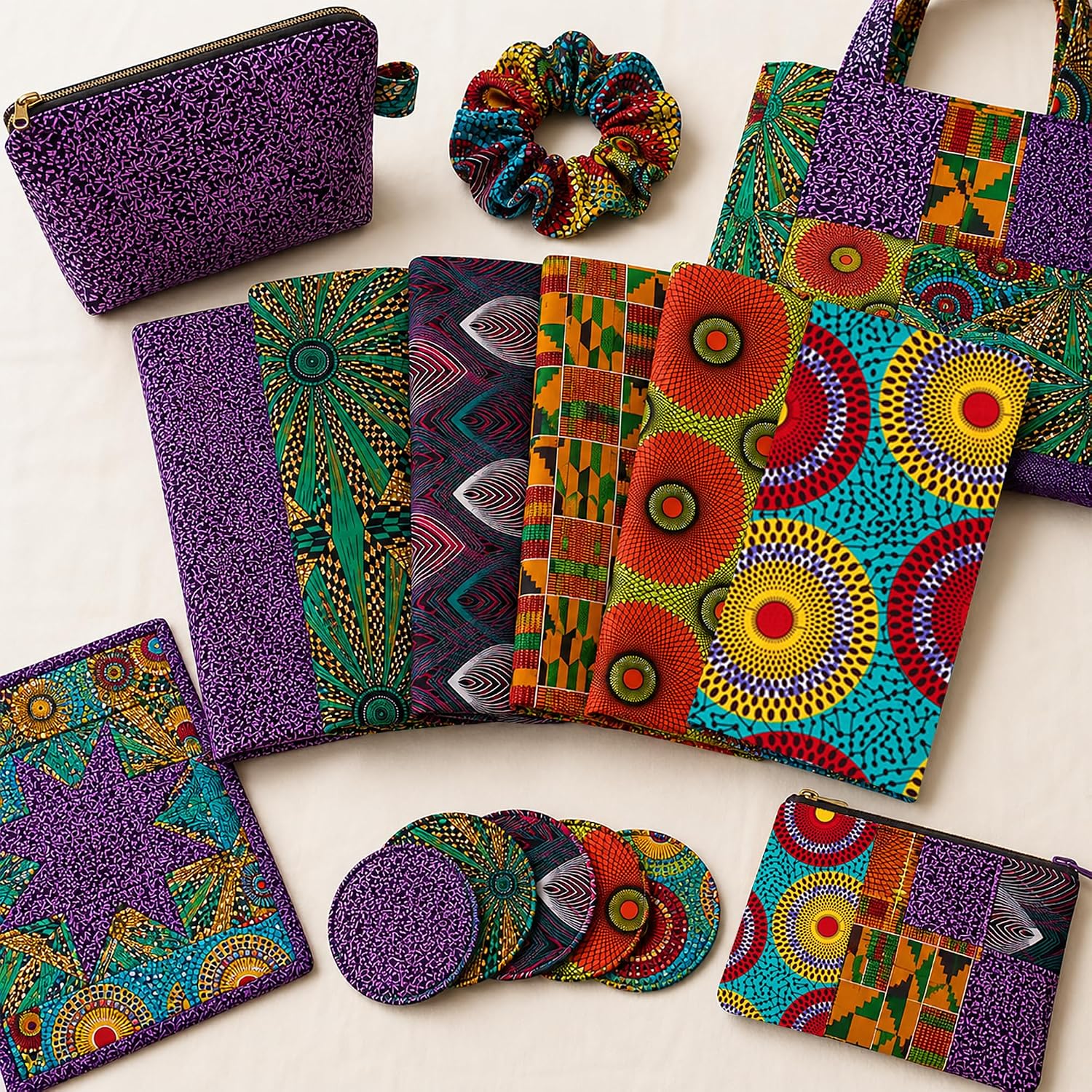 6 Pcs African Print Cotton Half Yard Bundle, 18 x 44 Inch No Repeat Kente Cloth Ankara Precut Fabric for Quilting, Sewing, Patchwork and Home Decor