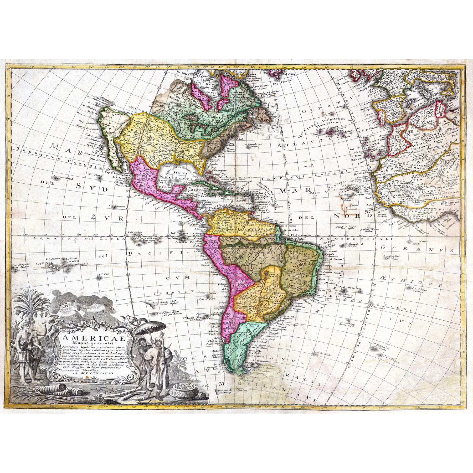 Wee Blue Coo Map Antique Homann Heirs South North America Art Canvas Print