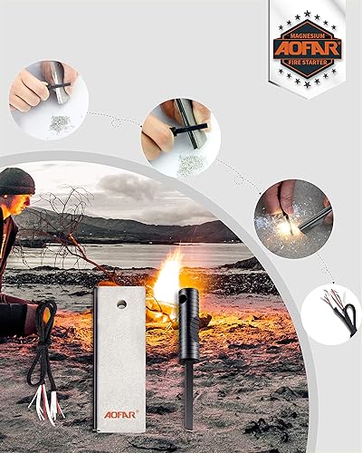 Miniatura 2 de AOFAR Magnesio Fire Starter AF-374 (paquete de 2) Bolsa impermeable de acero al fuego para camping, senderismo, caza, mochilero, supervivencia al